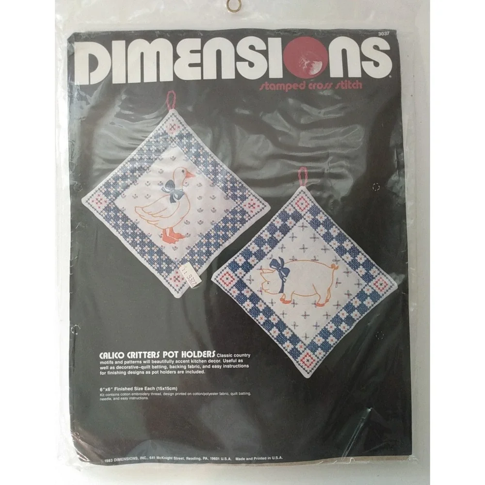 Dimensions Calico Critters Pot Holders Stamped Cross Stitch Kit 3037 Duck Pig